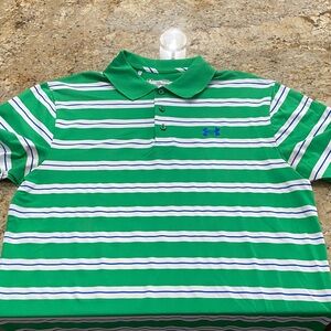 Under Armour Mens Polo in Green and White Stripes